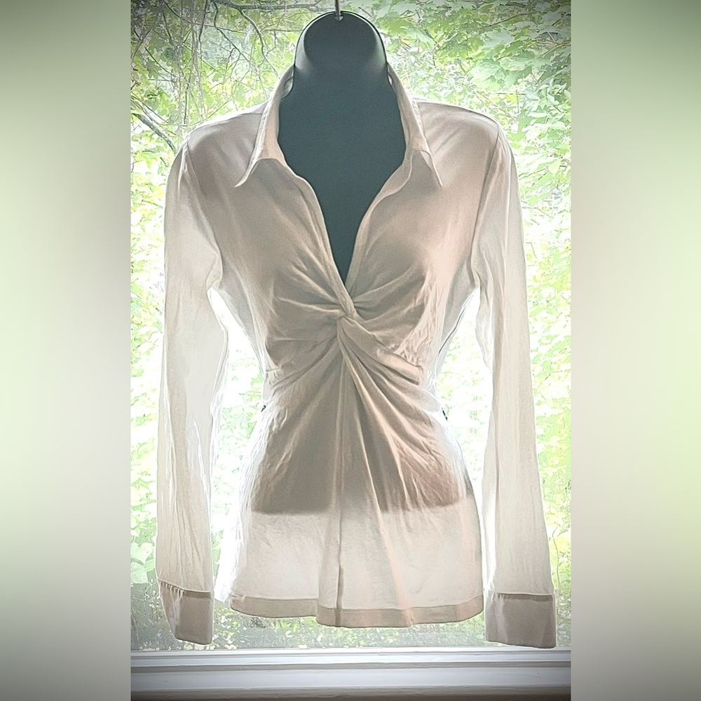 Vintage CAbi White Twist-Front Blouse